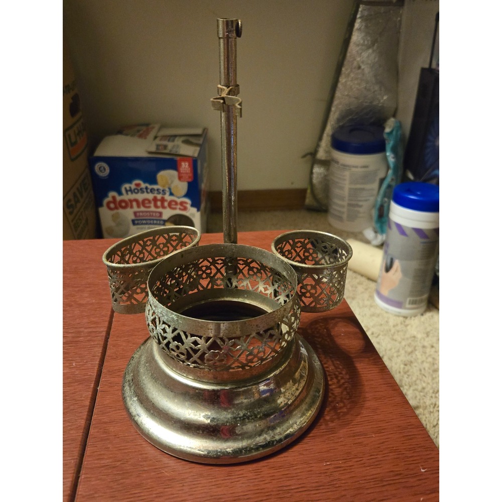 Vintage Silver Filigree Metal Vanity Caddy Multi Compartment Stand